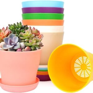 4.7 Inch Plant Pots Indoor Outdoor, 8 Pack Colorful Plant Flower Pots with Drainage Holes and Saucers Plastic Planters Nursery Pots for Garden Plants Flowers Succulents