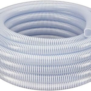 2" Dia x 25 ft  Clear Flexible PVC Suction and Discharge Hose with White Reinforced Helix