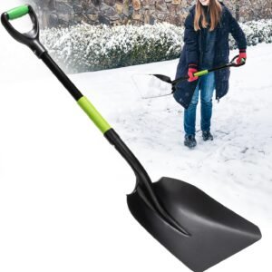 Aluminum Steel Scoop Shovel Heavy Duty, Ideal Height 44 1/2 Inches Metal Shovel with Strong Aluminum Steel Wide Blade, Durable Grain Shovel, Fiberglass D Handle with Ergonomic EPE Foam Grip