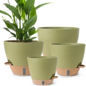 Plant Pots,12/10/9/8/ Inch Large Plastic Self Watering Flower Pots Indoor Outdoor with Drainage Holes, Deep Reservoir,Nursery Planting Pot for Indoor Out Door Plants