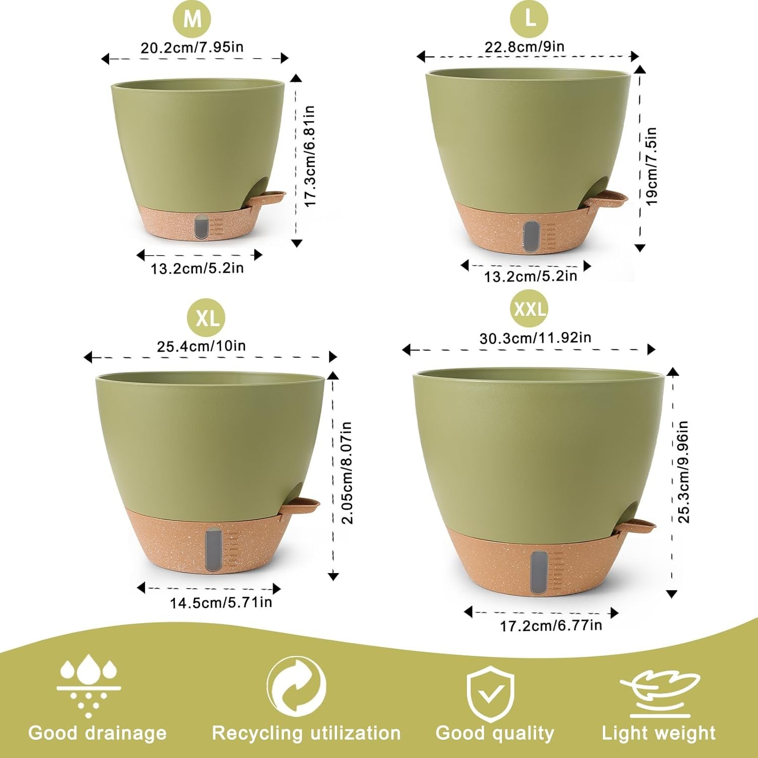 Plant Pots,12/10/9/8/ Inch Large Plastic Self Watering Flower Pots Indoor Outdoor with Drainage Holes, Deep Reservoir,Nursery Planting Pot for Indoor Out Door Plants - Image 2