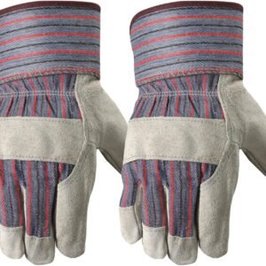 2 Pair Pack Men's Leather Work Gloves with Heavy Duty Reinforced Palms, Large (4006N-WNW), Grey