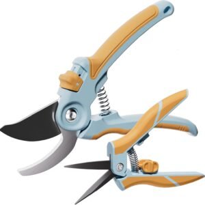 Garden Pruning Shears 2 Pack, 8" Bypass Hand Pruner & 6.25" Precision Garden Scissors, Professional Garden Clippers for Plants and Flowers