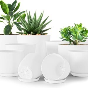 - Plant Pots Indoor with Drainage - 7/6.6/6/5.3/4.8 Inches Flower Pots for Indoor Planter - 10 Pack Plastic Planters - Ideal for Stocking Stuffers or Home Christmas Decorations - White