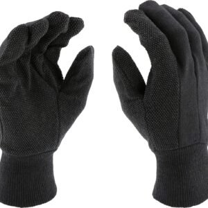 Brown Jersey Dotted Gloves (Pack of 12) - Poly/Cotton with Dotted Palm and Index Finger, Straight Thumb, Slip on Cuff, Knit Wrist