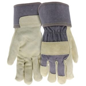 Women's Guard Split Cowhide Leather Palm Work Gloves, Extended Cuff, Leather Knuckle Strap, Straight Thumb, Abrasion Resistant, Small/Medium, Blue/Cream (B71001-WSM)